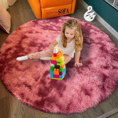 Tapis Shaggy À Poils Longs, Rond, Pour Chambre D'enfant, Salon, Chambre À Coucher, Facile D'entretien, Épais, Moelleux, Pour Enfants Et Filles (Rouge, 122 Cm)