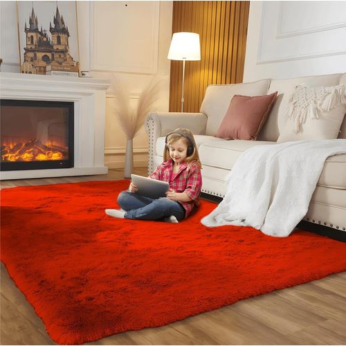 Tapis Salon, Tapis Chambre Tapis De Salon Moderne Tapis Shaggy Grand Tapis Antidérapant Pour Salon Chambre Enfants (Rouge, 80x120cm)