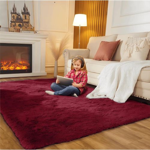 Tapis Salon, Tapis Chambre Tapis De Salon Moderne Tapis Shaggy Grand Tapis Antidérapant Pour Salon Chambre Enfants (Rouge Vin, 120x160cm)