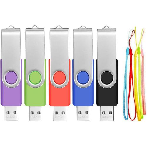 Clé USB 2.0 4 Go Memory Stick Pack de 5 clés USB Colorées 4 Go Clé USB Rotation Stockage de Données en Métal Clé USB de Différentes Couleurs avec Cordes de Poignet par.[G496]