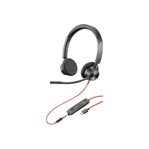 Poly Blackwire 3325 - Blackwire 3300 series - micro-casque - sur-oreille - filaire - jack 3,5mm, USB-C - noir