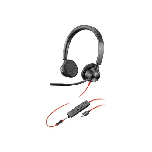Poly Blackwire 3325 - Blackwire 3300 series - micro-casque - sur-oreille - filaire - jack 3,5mm, USB-C - noir - Certifié pour Microsoft Teams