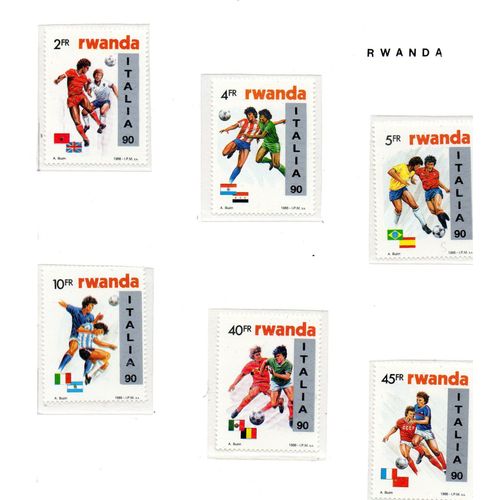 Rwanda Timbres Coupe Du Monde 1990 Surchargés