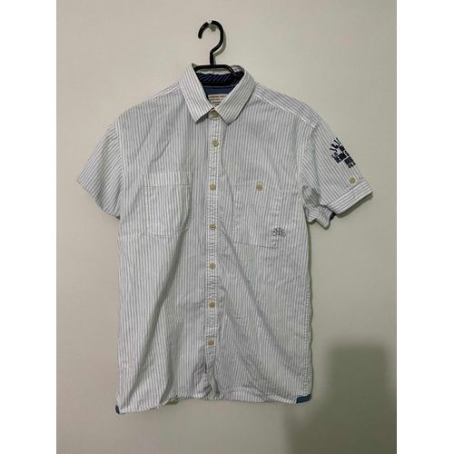 Chemise Coupe Droite Manches Courtes Rayé Blanche Et Marine Jack&jones