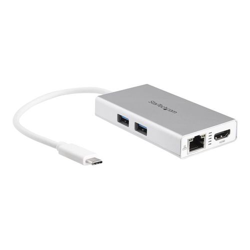 StarTech.com Adaptateur multiport USB-C, station d'accueil de voyage USB-C avec HDMI 4K, pass-through d'alimentation 60 W, GbE, hub USB-A 3.0 2 points, blanc - Station d'accueil USB-C portable...