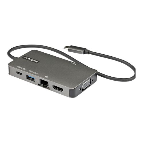 StarTech.com Adaptateur Multiports USB-C - USB-C vers HDMI 4K 30Hz/VGA 1080p - Mini Dock USB Type-C - Alimentation 100W - Hub USB 3 Ports USB 5Gbps - GbE - Câble Intégré 30cm (DKT30CHVPD2) -...