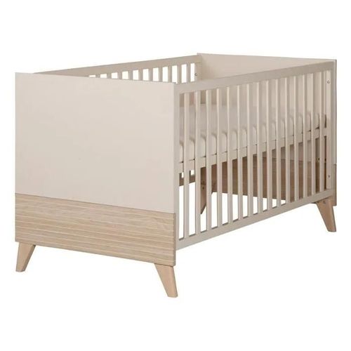 Lit Bébé Évolutif 70x140 Roba Sidney - Convertible En Lit Junior - Hauteur Réglable - Beige - Décor Chêne