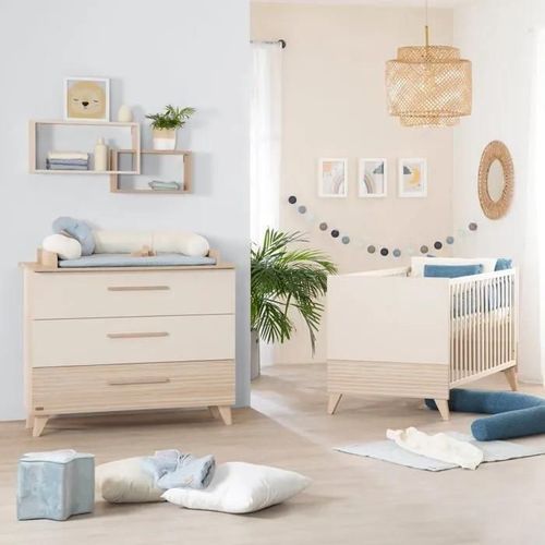 Roba Chambre Bébé Duo Sidney - Lit Évolutif 70x140 + Commode À Langer - Beige - Décor Chêne