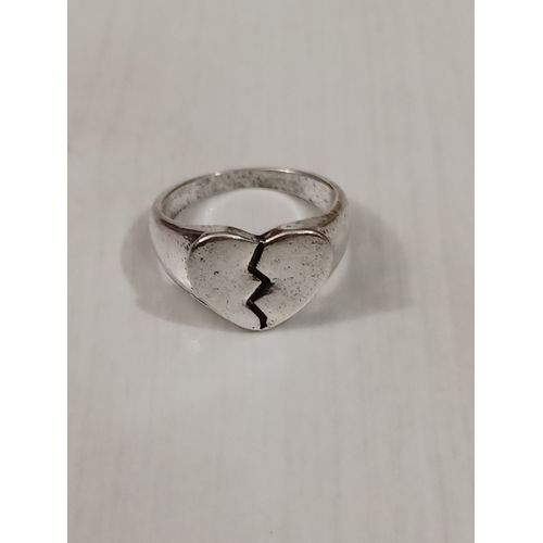 Bague Métal Argenté,Coeur Brisé,Taille 16.4