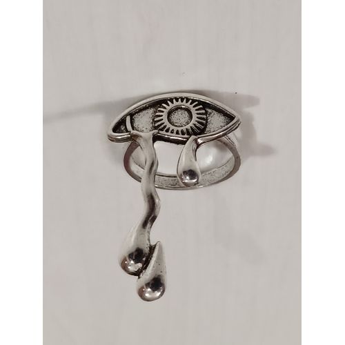 Bague Métal Argenté,Oeil Qui Pleure,Taille 17.2