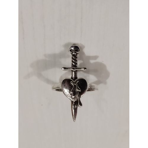 Bague Métal Argenté,Coeur Transpercé Par Une Lame ,Taille 17.5