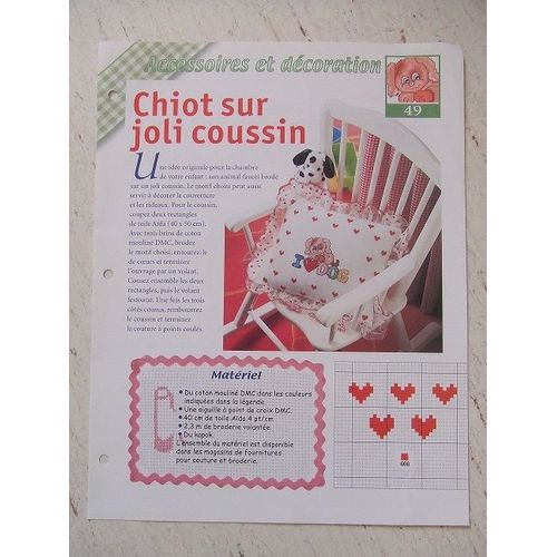 Fiche De Broderie Diagramme Point De Croix - Chiot Sur Joli Coussin