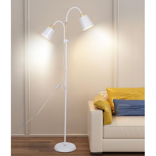 Vili | Lampadaire Sur Pied Blanc | Douille E27 . 60W | 2 Têtes Rotatives À 360°| Lampe De Canapé Moderne En Métal Avec Hauteur 159 Cm | Pour Salon Chambre Bureau (Sans Ampoule)[L417]