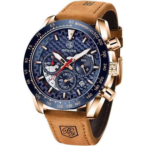 Montre Homme Etanche Chronographe Lumineuses Classique Montres Bracelet En Cuir Grand Cadran Date Analogique Homme Cadeau Élégant[X1119]