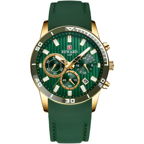 Montre Homme Analogique Quartz Montre Avec Bracelet En Silicone Classique Chronographe Lumineuses Montres Mode Montre-Bracelet Pour Homme Vert Doré[X2135]