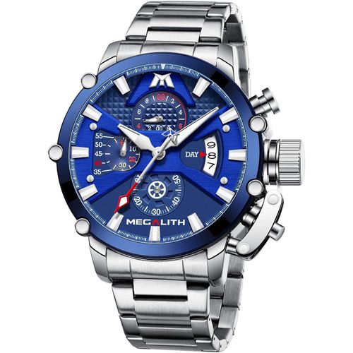 Lith Montre Homme Acier 45mm Chronographe Montre Bracelet Etanche Analogique Design Montres Grande Quartz Calendrier Lumineux, Cadeaux Pour Hommes[X2352]