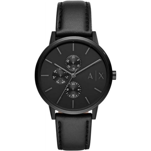 Armani Exchange Montre Pour Homme, Mouvement Quartz Multifonction, Boîtier En Acier Inoxydable Noir De 42 Mm Avec Bracelet En Cuir, Ax2719[X2760]