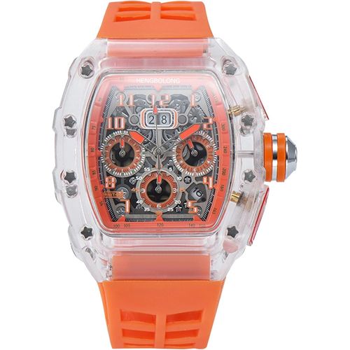 Mode Montre De Poignet Pour Homme Montre Transparent Tonneau Montre Sport Analogique Quartz Montre Bracelet Multifonction Chronographe[X3765]
