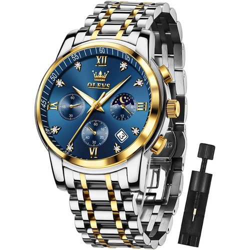 Montre Pour Homme Avec Diamant Analogique En Acier Inoxydable Argenté Étanche Avec Date, Chronographe, Chiffres Romains[X4018]