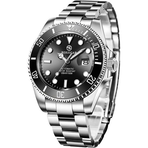 Montre Automatique Pour Homme, Mécanique 100m Etanche Analogique, Montre De Plongée À Mouvement, Aux Rayures Bracelet Boîtier En Acier Inoxydable, Élégant Classique Mode D' Affaires Cadeau[X2217]