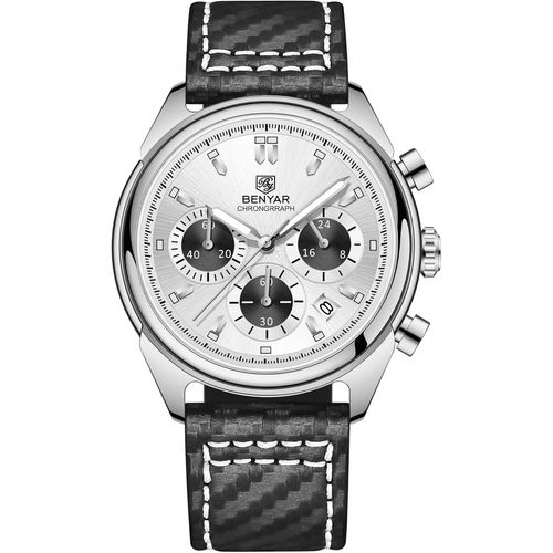 Benyar Montre Homme Casual Mode Analogique Quartz Chronographe Sport Étanche Bracelet Cuir Montres D'affaires Pour Les Hommes[X2627]