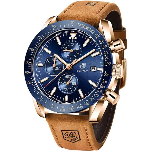 Benyar Montre Pour Homme Quartz Sport Chronographe Mode Affaires Marque De Luxe Montre Étanche Analogique Date Homme Montre En Cuir Marron Homme[X1929]