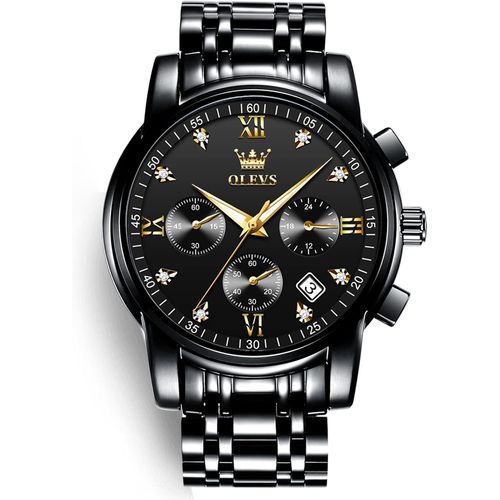 Montre Chronographe Pour Homme - Bracelet En Acier Inoxydable Doré Et Argenté - Montre À Quartz Analogique Pour Homme - Lumineuse Et Étanche[X2257]