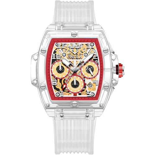 Montre Analogique Quartz Homme Transparent Tonneau Montre De Poignet Multifonctionnel Mode Montre Étanche Chronographe Regarder Silicone Bracelet[X2444]