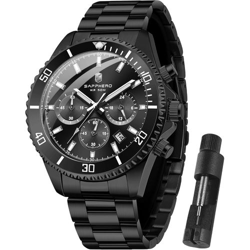 Montre Homme Chronographe 50m Etanche Montres Analogique Quartz Classique Luxe Mode Sport Montres Bracelet Acier Inoxydable Cadeau Élégant Pour Hommes[X3476]