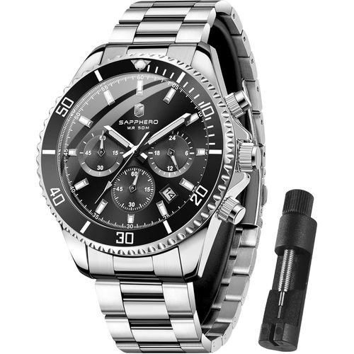 Montre Homme Chronographe 50m Etanche Montres Analogique Quartz Classique Luxe Mode Sport Montres Bracelet Acier Inoxydable Cadeau Élégant Pour Hommes[X3871]