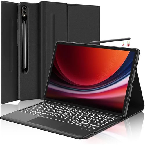 Coque Clavier Pour Samsung Galaxy Tab S10 Plus/S9 Fe+12,4""-Azerty Français Trackpad Clavier Rrétroéclairé 7 Couleurs Détachable Sans Fil Bluetooth Pour S9 Plus 12,4 Pouces 2023,Noir.[Y475]