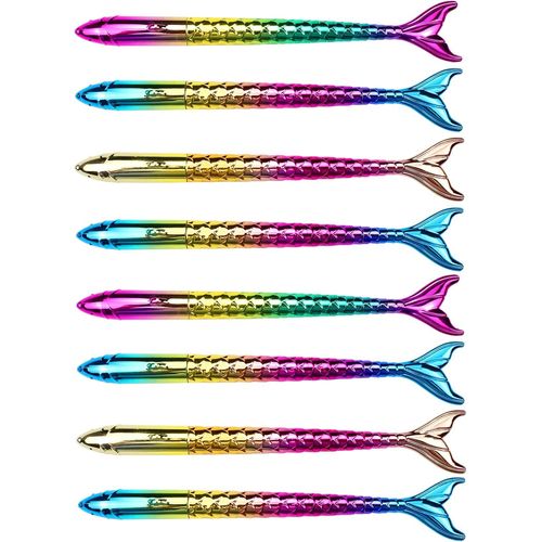 8 Pcs Stylo Créatif Poisson Queue, Stylo Sirène, Stylo À Bille Sirène Et Stylos Gel Noir 4 Chacun Pour Fille Cadeau De Fête, Cadeau D'anniversaire Étudiant.[G1084]