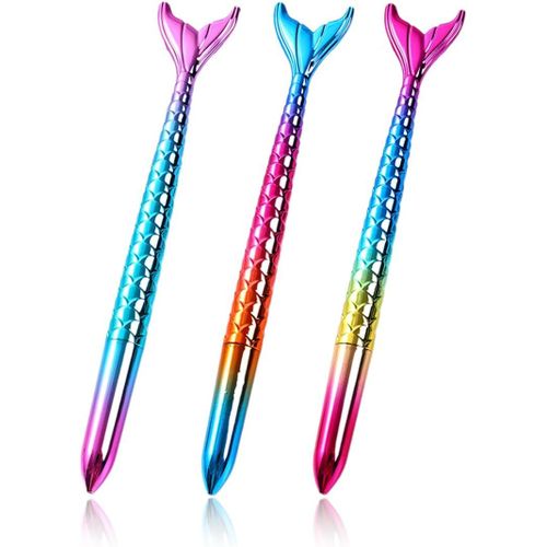 3 Pièce Stylo Sirène,Stylo Créatif Poisson Queue,Stylo À Bille Sirène,Stylo Gel Pailleté,Écriture Fluide,Encre Noire,Recharge Remplaçable,Pour Les Cadeaux Pour Enfants,Cadeaux De Vacances.[G609]