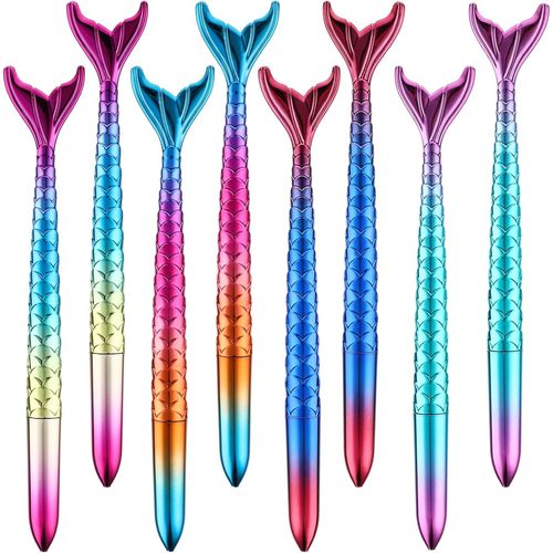 8 Stylos À Bille Avec Dégradé De Couleurs, Stylo Gel, Stylo Gel Créatif À Queue De Poisson, Stylo À Queue De Poisson, A Des Couleurs Dégradées, Pour Noël, Halloween Parti Cadeaux (Encre Noire).[G797]