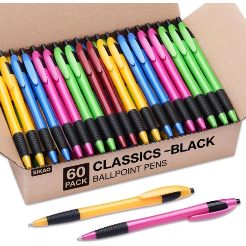 Stylo Bille, Gripped Slimster Stylos A Bille Rétractable, Noir D'encre Pointe Moyenne (1,0 Mm), Stylos A Écriture Douce, Papeterie Bureau Fourniture Scolaire,Ballpoint Pens (Lot De 60).[G642]