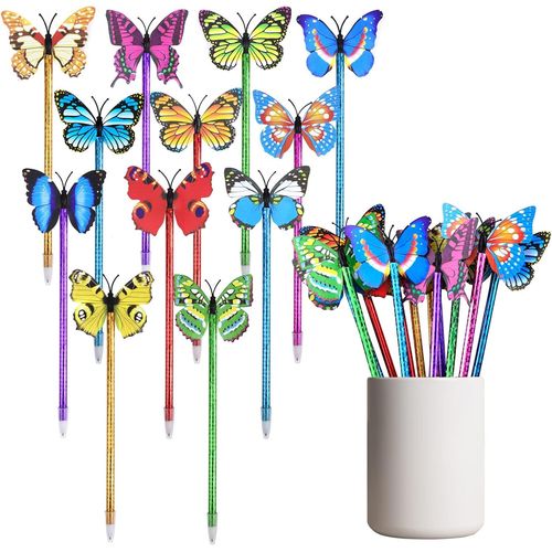 24pcs Stylos À Bille En Gel Avec Motif Papillon, 0,5 Mm Stylos Bleu, Stylos En Forme De Papillon Pour L'école, Le Bureau, La Maison, Les Fêtes, Les Cadeaux.[G1271]