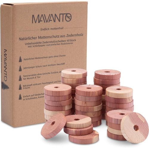 48x Anti Mites Textiles Répulsif effectif au cèdre pour armoires et cintres - Piège et prévention 100% naturels Contre Les Mites - INCL. Papier de Verre Gratuit.[G392]