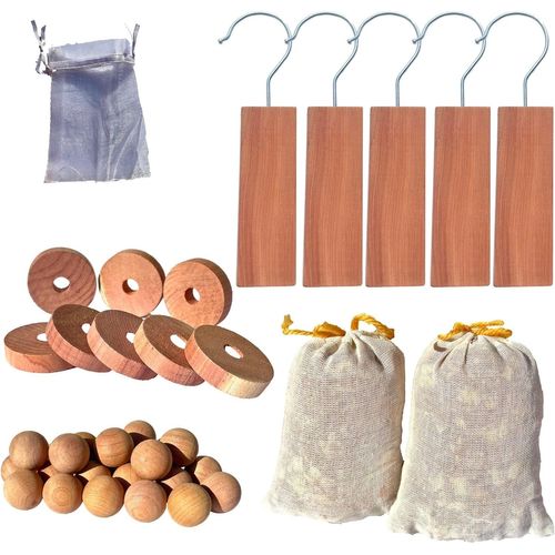 Anti Mites En Bois de Cèdre | Kit de 47 Pcs | Pour Une Meilleure Protection De Vos Vêtements et Textiles | Piège Répulsif Naturel | Boules Antimites et Accessoires Pour vos Armoires,Tiroirs,.[G328]