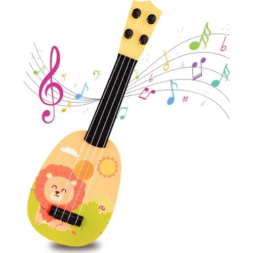 Guitare Pour Enfants, 36cm Instrument De Ukulélé De Jouet Musical De Guitare Avec 4 Cordes Réglables, Mini Guitare Musique Apprentissage Jouets Éducatifs Pour Débutants Garçons Filles (Lion Jaune)