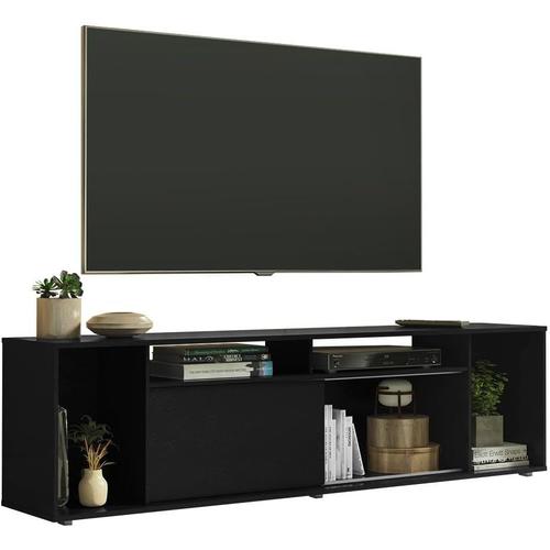 1 Porte Coulissante Et 5 Étagères, Meuble Tv Pour Téléviseurs Jusqu'à 203,2 Cm, Bois, 50,8 X 35,6 X 180,3 Cm (H X P X L) - Noir