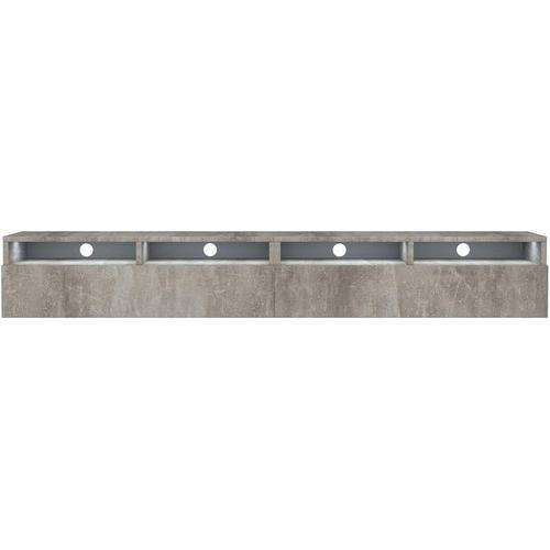 Meuble Tv Moderne Avec 2 Tiroirs Gris Béton Éclairage Led 200 Cm