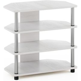 Petit Meuble Télé, Bois D'ingénierie, Chêne Blanc, 4 Niveaux Tubes En Acier Inoxydable