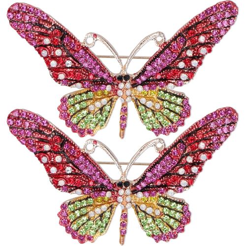 2 Pièces Papillon Broche Broche Strass Vêtements Bijoux, Dames Broches Broches Pour Badges Vêtements Accessoire(Rouge)[L845]