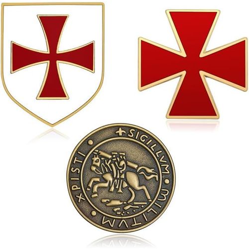 - Lot Ensemble De 3 Pin's Ordre Des Chevaliers Templiers Sceau Croix Blason Rouge[L958]
