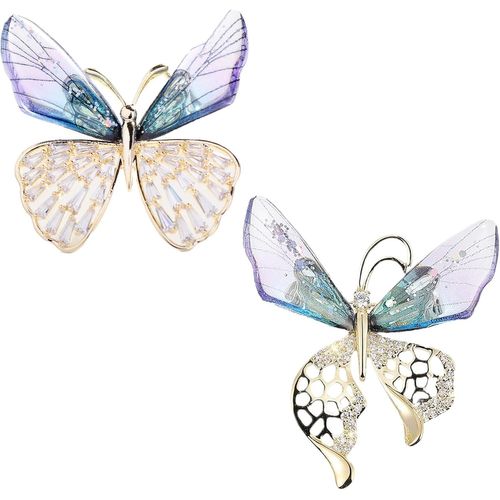 Lot De 2 Broches Délicates En Forme De Papillon Pour Femme, Broche En Cristal Pour Décoration De Vêtements Vintage, Châle, Bouquet D'épingle À Nourrice Pour Chapeau, Costume, Cravate, Mariag[L619]
