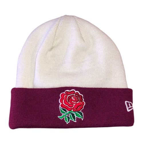Bonnet Contrast New Era Équipe Angleterre De Rugby Officiel Beige Bordeaux Taille Unique Adulte