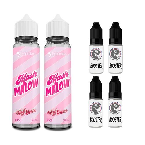 Lot de 2 fioles de e-liquide Mashmalow  06 mg - 50ml - Liquideo + 4 booster nicotines