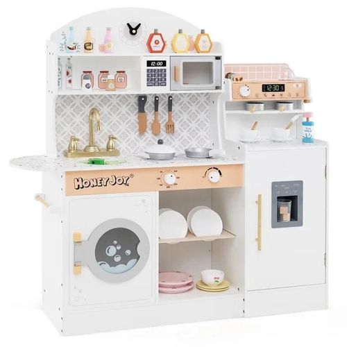 Costway Cuisine Enfants 3 Ans+ 26 Accessoires Xxl 106 X 30 X 105 Cm (L X L X H) Avec Machine À Laver, Fabricants De Glace, Blanc