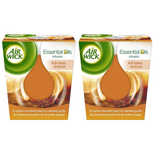 Air Wick Lot De 2 Desodorisants Maison Bougie Parfumée Huiles Essentielles Anti-Tabac 