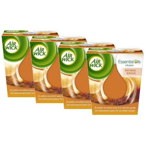 Air Wick Lot De 4 Desodorisants Maison Bougie Parfumée Huiles Essentielles Anti-Tabac 